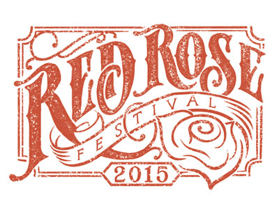 Red Rose Festival banner grunge hand drawn lettering logo scroll typography vintage