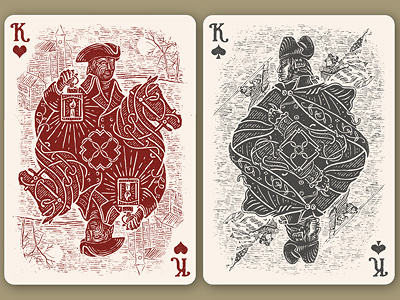 Kings grunge hand drawn hearts illustration king of spades playing cards vintage woodcut