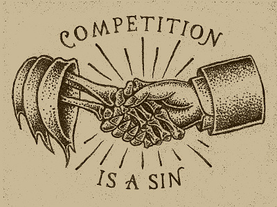 Competition is a Sin distressed grunge hand drawn hand shake occult skeleton tattoo vintage