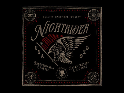 Nightrider bandanna american americana custom eagle flag hand drawn lettering serif typography vintage