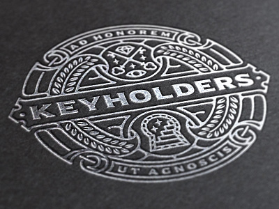 Keyholders logo emblem foil icon key line work logo minimalist occult simple stairs vector