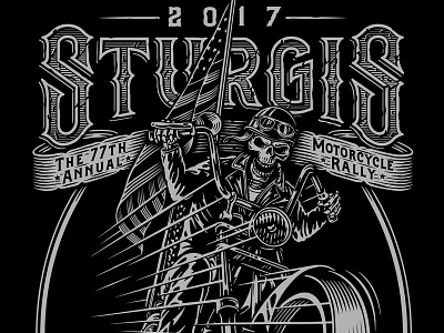 Sturgis 2017 american americana flag hand lettering illustration line work motorcycle skeleton skull typography woodcut