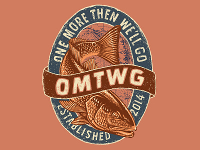 OMTWG apparel banner drum fishing grunge illustration lettering line work logo redfish vintage