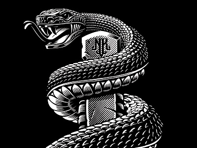 Rattlesnake design illustration line work scales snake sword vector
