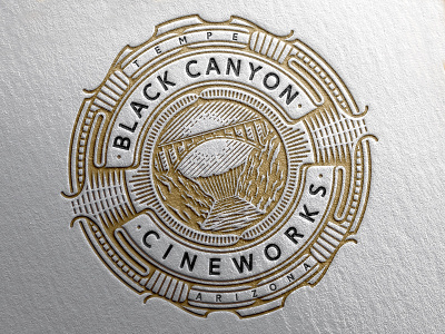 Black Canyon Cineworks bridge circle design emblem illustration line work logo mountain vector vintage