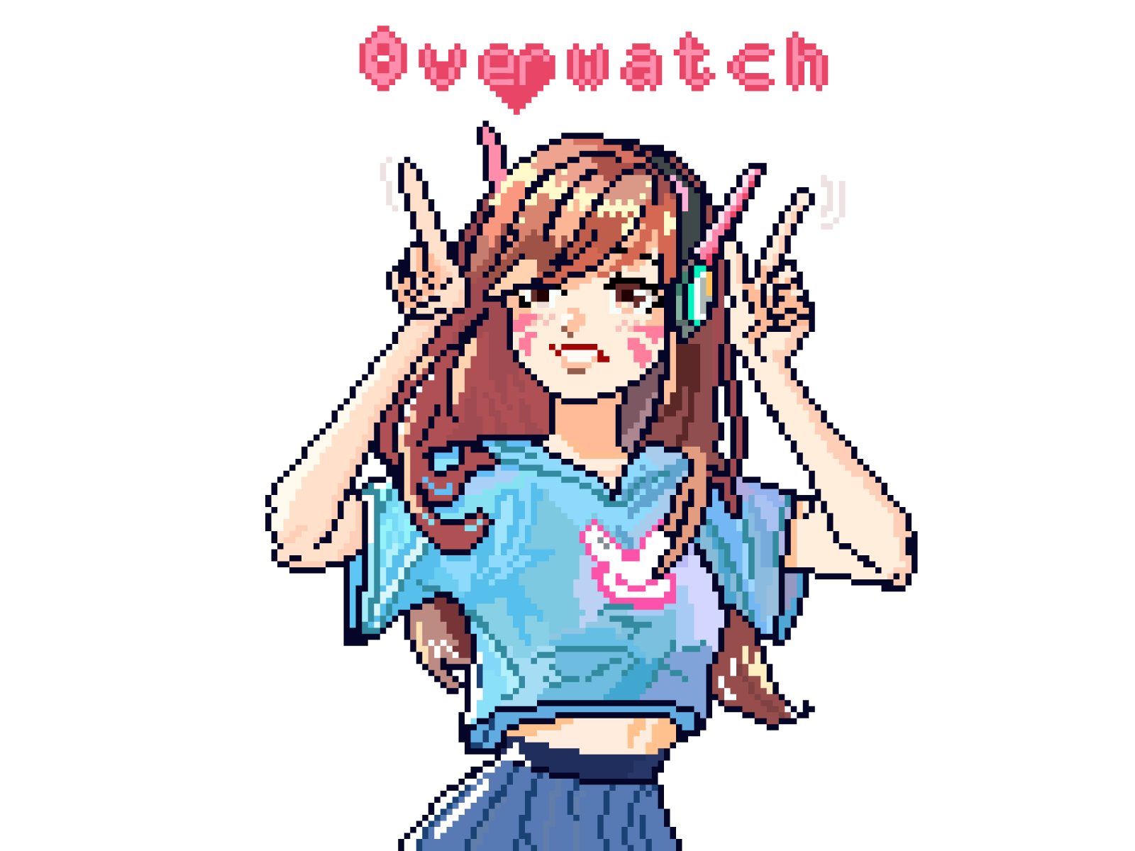 D.va (Overwatch) - Pixel girl ❤ (32 bit) 16 bit 16bit 2020 32bit 8-bit 8bit character d.va design emotion girl heart illustration illustrator invite overwatch pixel pixel art pixelart rabbit