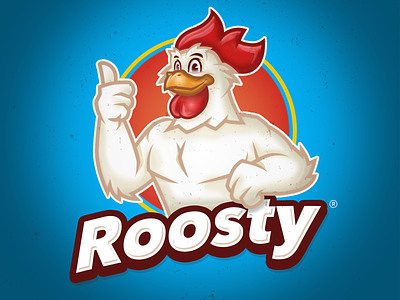 Roosty logo v2 animal cartoon character design chicken illustration logo mascot powerfull rooster