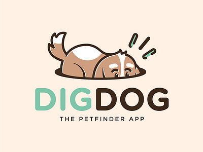 DigDog cartoon character dig dog emblem illustration logo paw pet puppy