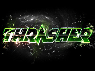 Thrasher 127 3d broken chrome design destroy dnb drum and bass dubstep electro electronis event graphic green letter light logo logotype medoks medox movement music neon parties party space thrasher type typo typography