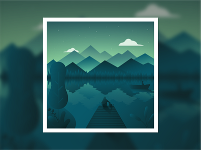 Lake flat design green illustration lake mountain nature vector