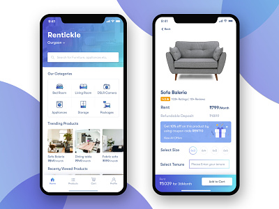 Rentickle app screens home screen iphone 10 product page renting app