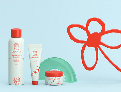 Curly hair cosmetics branding & packaging 3d branding cosmetics identity package design