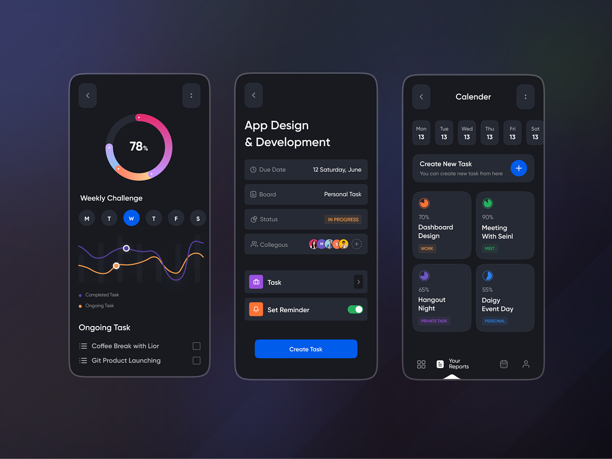 Task & Activity Management App (Dark) 🔥🔥 by S. Datta 💯🔥 on Dribbble