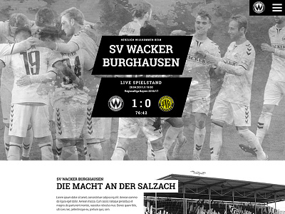 Redesign Website SV Wacker Burghausen black fullscreen intro roboto soccer white