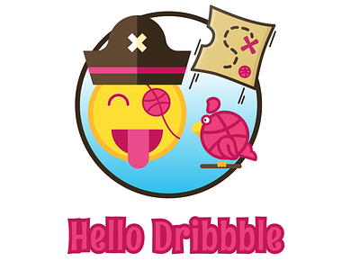 Hello Dribbble! Arrr debout dribble emoji hello icon icons illustration map parrot pirate pirates smile