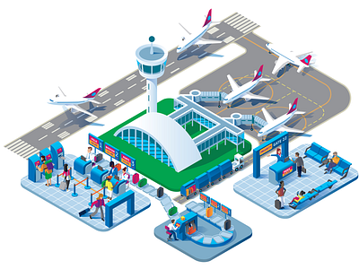 Airport systems airport illustration isometric vector wacom
