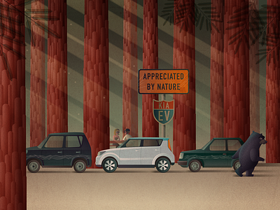 Appreciated by nature. bear electriccars forest trees vector woods