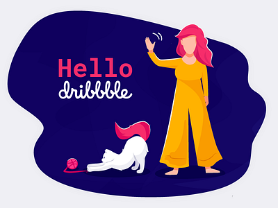 Hello Dribbble! cat dribble girl hello illustration