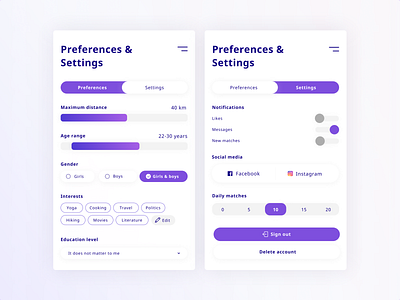 Daily UI 7 — Settings daily ui challange dailyui preferences settings ui