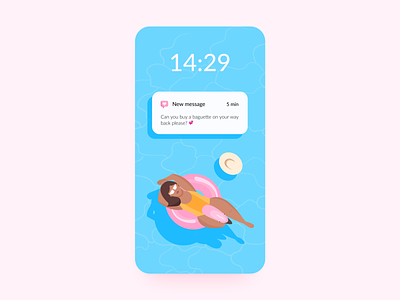 Daily UI 49 — Notifications 049 app blue daily ui challenge dailyui design flamingo illustration lock screen mobile notification notifications pool ui ux vector