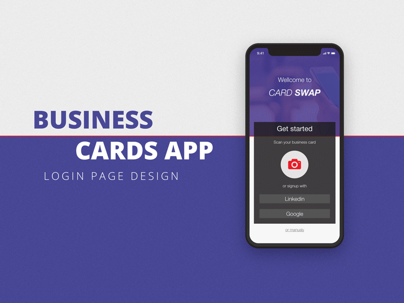 Business cards swapping app - Login page