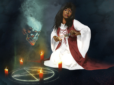 Penny Pentagram black magic character creepy illustration procreate skull witchcraft witchy