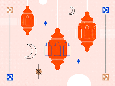 Ramadan bright crescent grunge illustration lantern line moon orange oriental ramadan retro spiritual star texture tile vintage