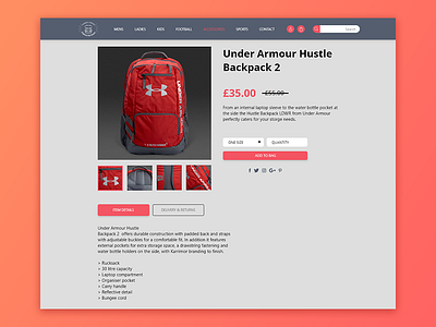 Single Product design page rucksack shopping single ui web website