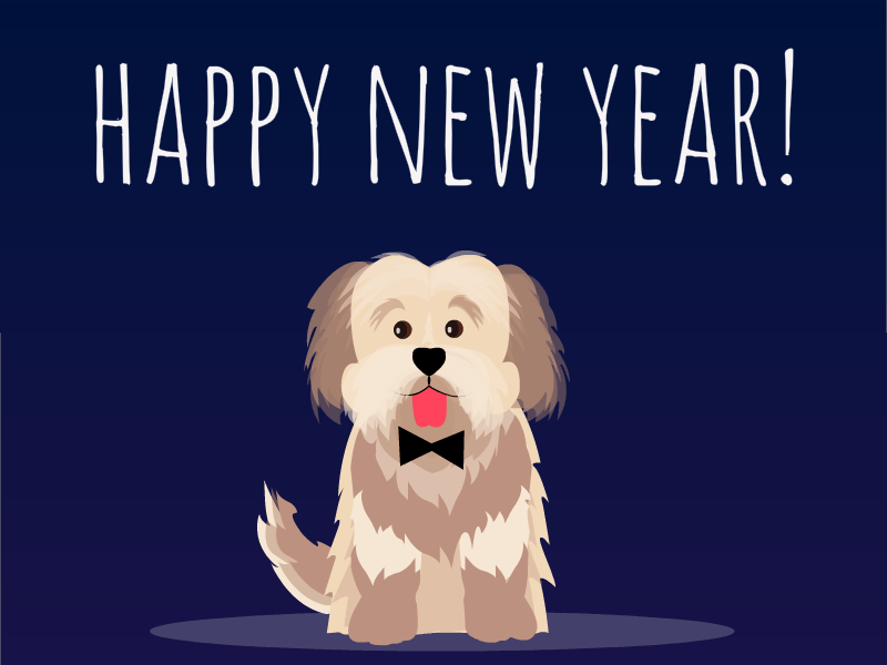 Happy New Year, Dribbble! 2d dog happiness lhasa apso new year postcard