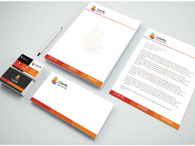 Colorfly Stationary Package (Corporate identity) branding business card business cards corporate corporate branding corporate business card creative dribbble envelope identity latest letterhead logo logotype monogram orange professional business card stationary stationery typography