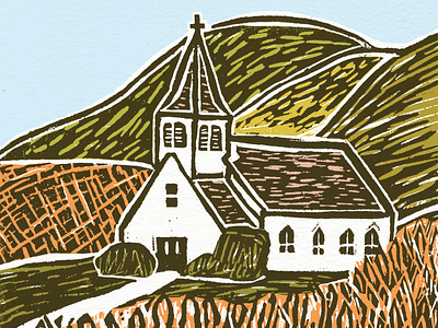 Linocut church block print church drawing graphic illustrated book illustration linocut