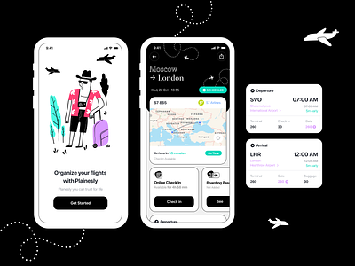 Planes Live Concept app arrival black card departure design graphic ios planes travel ui