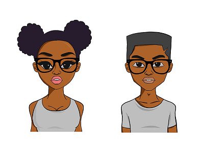 Young Black Girl and Boy Illustration