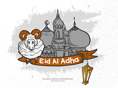 Vector Illustration of Eid Al Adha celebration eid al adha hand drawn illustration islamic lebaran moeslem mosque sheep vector