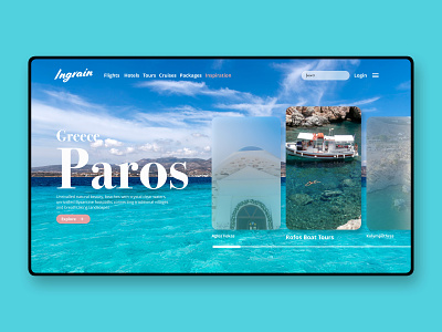 Ingrain Concept / Paros beach blue branding design greece island light logo paros photography travel travel app travel website typography ui ui ux ui ux design ux website website builder