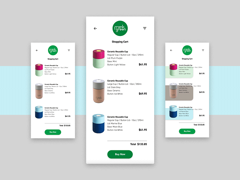 Frank Green Checkout Page Redesign adobe xd app branding checkout page colour cups dailyui design environmental light mobile ui motion redesign reusable sustainability sustainable ui ui ux uidesign web
