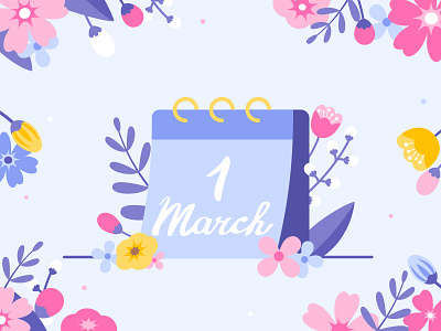 1 MARCH calendar flat floral florals flower illustration spring tulip