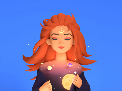 Space Inside 3d 3d character 3d characters character design girl illustration moon planets red space star