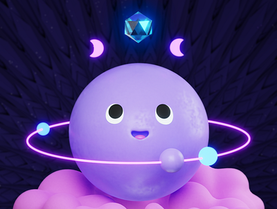 Violet planet 3d 3d character character cloud cosmos crystal illustration love moon neon pink space star