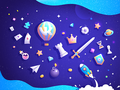 Icons flat grain icons illustration rocket space star sword texture