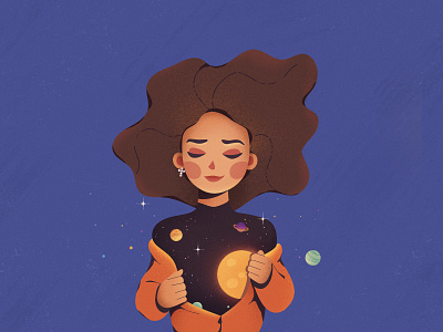 Space inside character design girl illustration moon space star texture