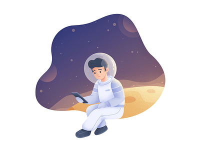 No Internet Connection austronaut boy character connection error illustration internet moon network phone space spaceman star texture