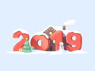 New Year christmas flat holiday house illustration new year 2019 snow snowman texture tree winter