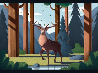 Deer animal character deer flat grain illustration landscape mountain summer texture wild animal