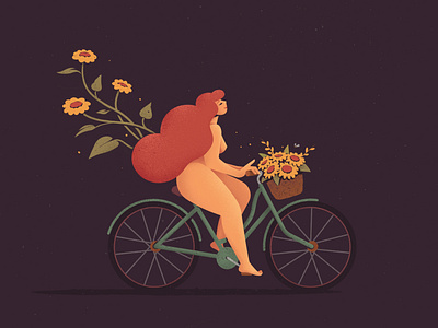 Bicycle bycicle character flower girl grain illustration red texture