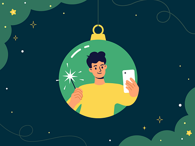 New year icons app calendar character christmas flat holiday illustration star