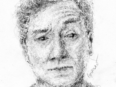 Jackie Chan actor asian black and white chinese drawing face hand drawn portrait
