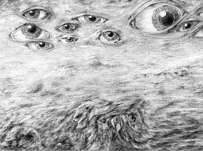 A look from above art black and white concept concept art drawing eyes hand drawn illustration rocks storm