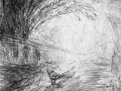Around park side abstract beautiful black black and white graphic graphite drawing hand drawn illustration landscape nature