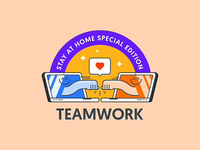 Teamwork sticker badge branding goodies home illustration love remote sticker teamwork vector
